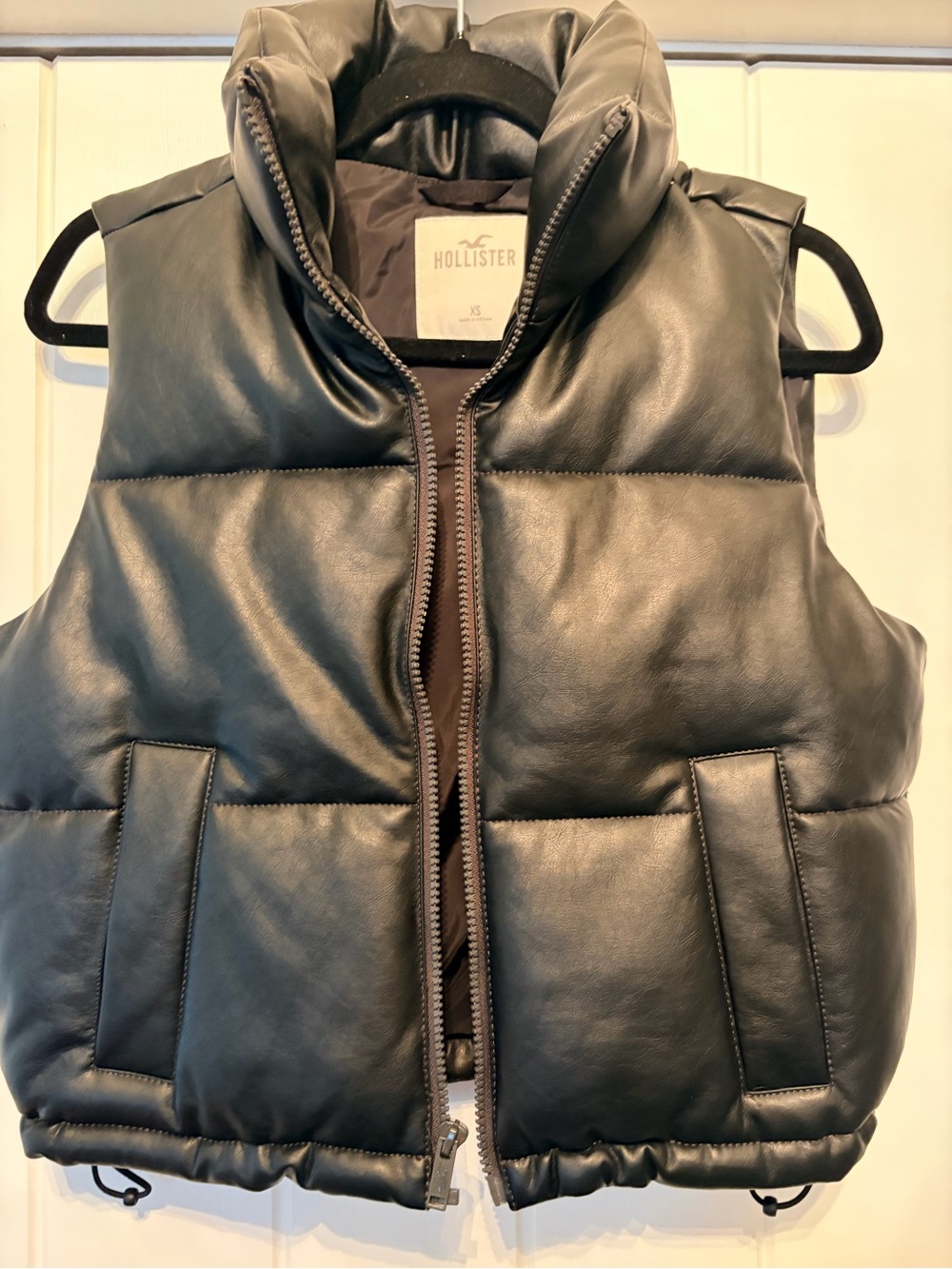 Hollister Black Faux Leather Puffer Vest